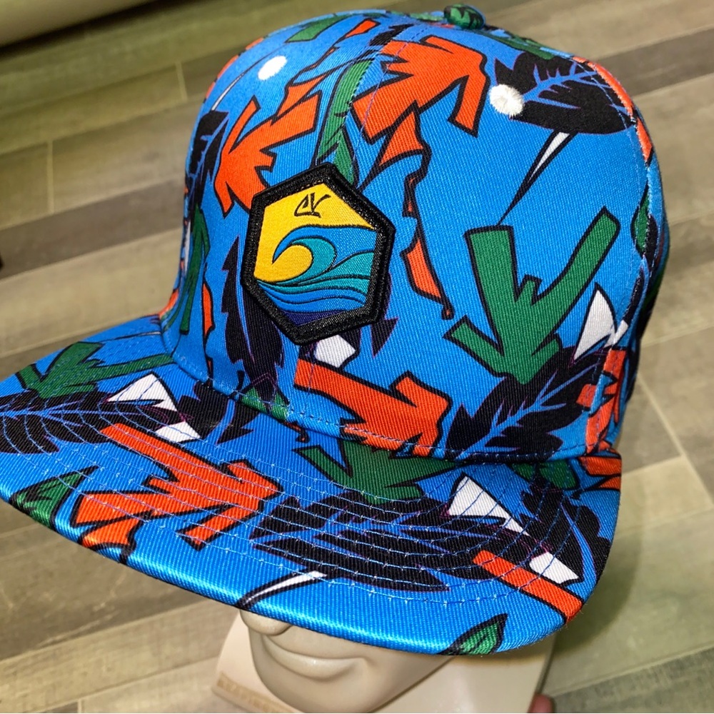 Cha Vibes Hat Snapback Blue Hawaiian Floral Surf Shaka Hand Aloha Vacation Beach
